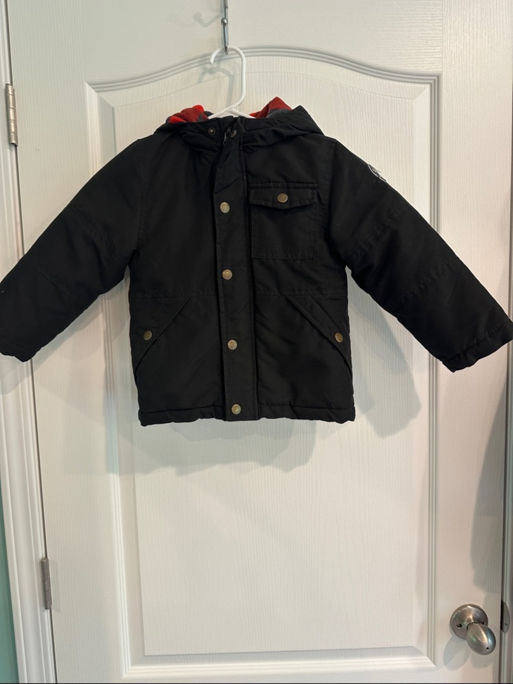 OshKosh B'gosh Black Hooded Puffer with Red Lining